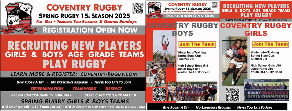 Spring Rugby Registration OPEN! Girls & Boys FEB-May - CLICK FOR MORE